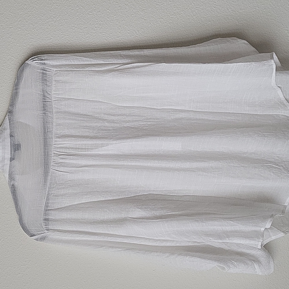 Zac & Rachel White Sheer Gauze Top Blouse Push Up Button Tab Sleeves L - Picture 8 of 8